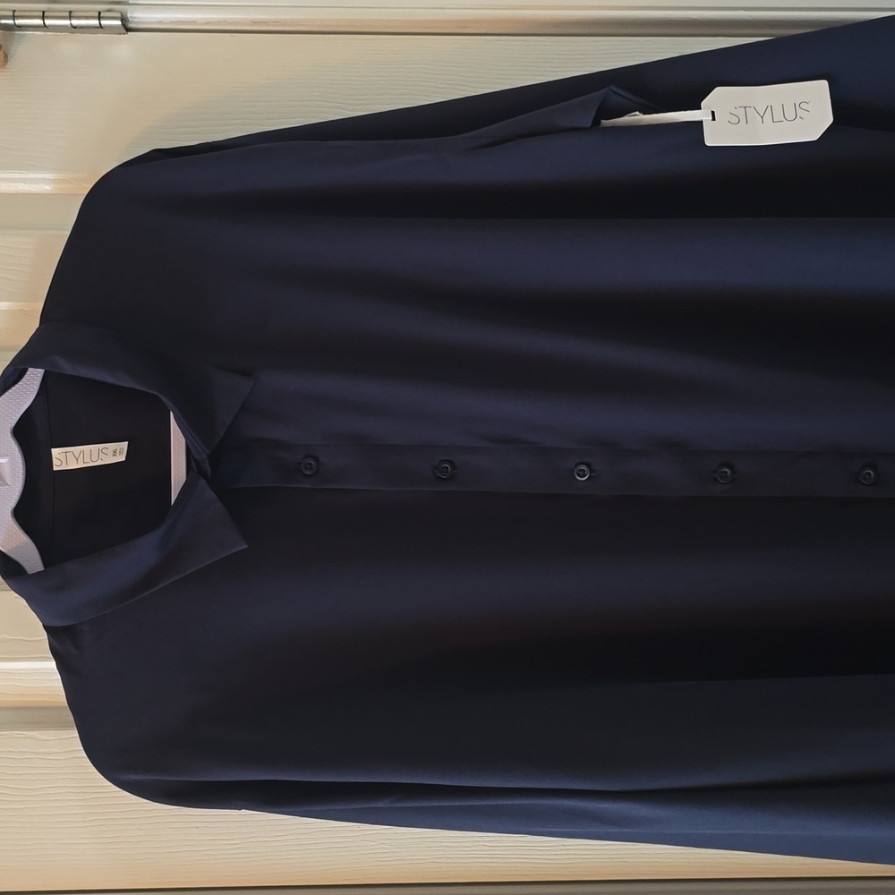 STYLUS BRAND MEN'S BIG & TALL NAVY BLUE LONG SLEEVES FRONT BUTTON SHIRT SIZE XXL